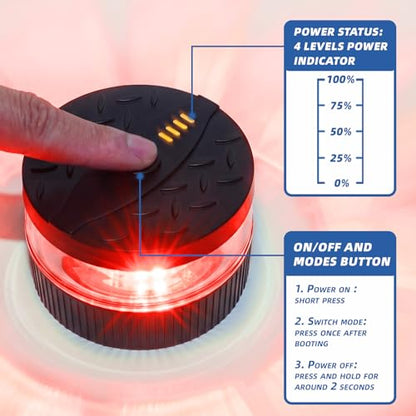 Battery Operated Red Beacon Strobe Light w/Magnetic Base, Portable USB-C Rechargeable Mini Roof Top LED Warning Emergency Flashing Lights for Trucks, Vehicles, Car, Tractor 1-Pcs - color: R/R