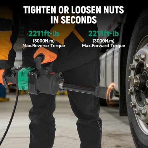 Hoteche 1-Inch Air Impact Wrench Kit, 2211 ft-lbs Heavy Duty Pneumatic Impact Gun, Twin Hammer Mechanism, Truck Tire Tool with Sockets for Semi-Truck, RV, and Industrial Use - size: 1-Inch 2200Ft-Lbs