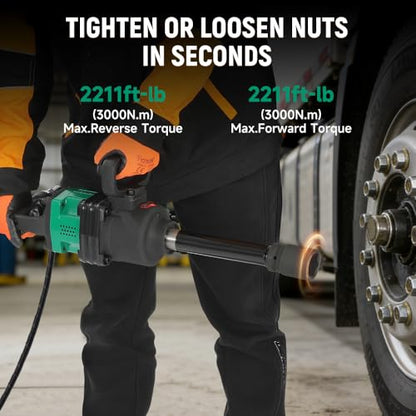 Hoteche 1-Inch Air Impact Wrench Kit, 2211 ft-lbs Heavy Duty Pneumatic Impact Gun, Twin Hammer Mechanism, Truck Tire Tool with Sockets for Semi-Truck, RV, and Industrial Use - size: 1-Inch 2200Ft-Lbs