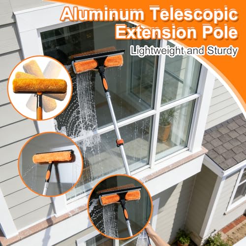 26FT Window Cleaning Kit, 2-in-1 Squeegee with 5-20FT Telescoping Pole & Flip-Lock & Screw Dual Locking, Professional Long Handle Washing Tool for High Windows - size: 5-20FT