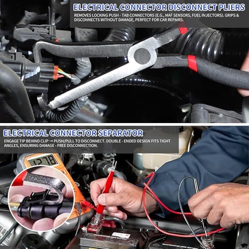 Electrical Disconnect Pliers for Cars 4-Piece - Electrical Connector Disconnect Tool Set, Automotive Plug Connector Separator Removal Tool & Hose Clamp Pliers (Medium Straight+60 Degree)
