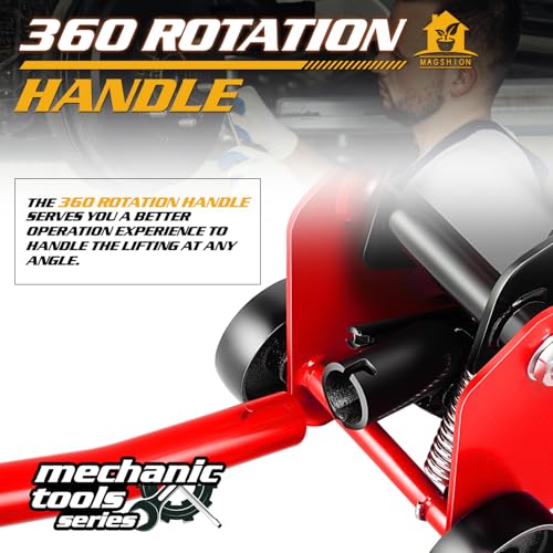 Magshion 1.5 Ton Low Profile Hydraulic Floor Jack, Heavy-Duty Steel Trolley Service Jack with Safety Valve, Swivel Casters, and Wide Saddle for Garage and Vehicle Maintenance, Red - color: Red