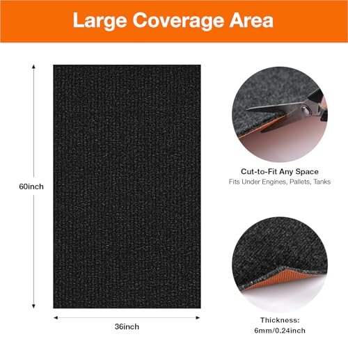Heavy Duty Oil Resistant Garage Car Bottom Mat, Reusable Floor Protector, 1/4 Inch Thick Waterproof Rubber Backing, Oil Absorbent (Dark Gray) (60 * 36) - size: 60*36