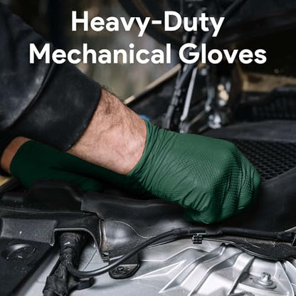 WECARE 8 Mil Nitrile Gloves - Heavy Duty Mechanic Gloves, with Diamond Grip - Powder and Latex Free Disposable Gloves - color: Green, size: X-Large