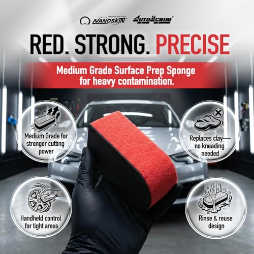 Nanoskin AUTOSCRUB Surface Prep Sponge - Medium Grade - Patented Clay Bar Replacement Tool to Remove Embedded Contaminants Before Wax & Coating | Safe for Painted Surface, Glass, Plastic, Metal & More - style: Medium Grade