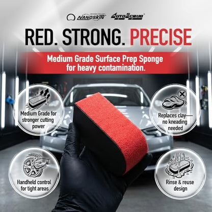 Nanoskin AUTOSCRUB Surface Prep Sponge - Medium Grade - Patented Clay Bar Replacement Tool to Remove Embedded Contaminants Before Wax & Coating | Safe for Painted Surface, Glass, Plastic, Metal & More - style: Medium Grade