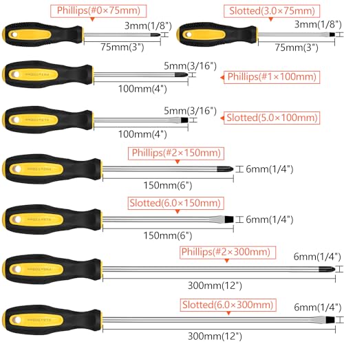 9pcs Magnetic Screwdrivers Set, Including 12in Phillips and Slotted | with Non-Slip Cushioned Handle Grip - color: 9pcs