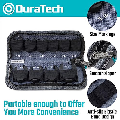 DURATECH 10-Piece 3/8 Inch Drive Crowfoot Wrench Set, SAE, CR-V Steel, with Zipper Bag - size: SAE, style: Flare nut