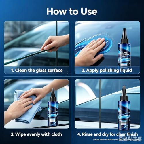 Car Glass Polishing Compound, Cerium Oxide Water Repellent Cleaner, Removes Oil Film & Water Spots, Fixes Minor Scratches, Restores Clarity