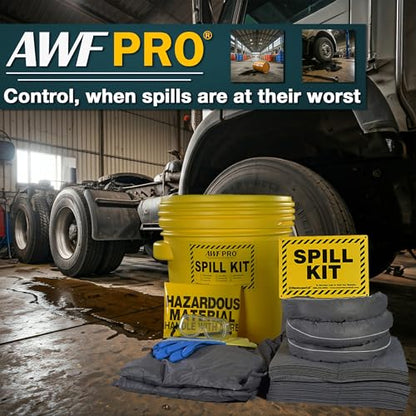 AWF PRO 20 Gallon Universal Spill Kit, 59 Pieces | Includes DOT Approved 20 Gallon Drum, Sorbent Socks, Pads, & Pillows, & Accessories - size: Universal Spill Kit