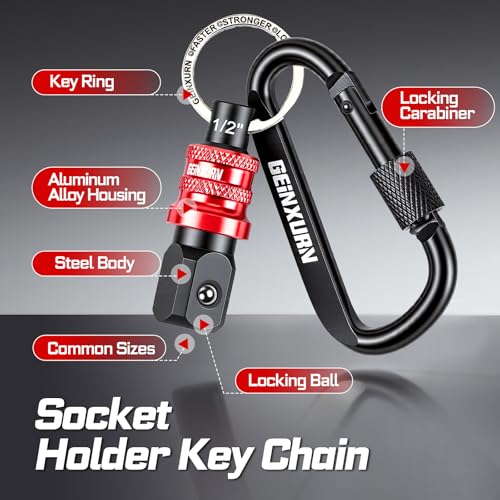 Geinxurn 3Pcs Socket Holder Keychain, 1/2” Drive Quick Release & Quick Change Socket Set Organizer for Socket Adapter Square Drive for Lineman, Electricians, Construction Crews Outdoor Work - style: B01K003-0102