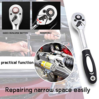 46PCS 1/4 inch Drive Socket Set,Metric Ratchet Wrench Set with 4-14mm CR-V Sockets,S2 Bits,Extension Bars,Mechanic Tool Kits for Household Auto Repair