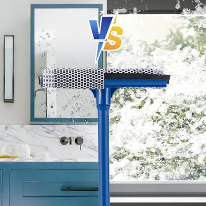 15.9" Window Squeegee for Car,2 in 1 Squeegee Window Cleaner with Long Stainless Steel Handle,Sponge Car Window Squeegee for Gas Station, Glass,Shower (Plastic Pole)