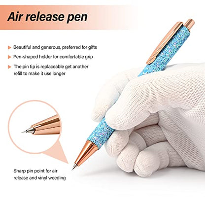 NEWISHTOOL 2 Pack Glitter Pin Pen Weeding Tool, Air Relase Pen for Car Wrap Installation, Vinyl Craft Adhesive Weeding and Removing Negative Pieces, Shinny Sequins Weed Pens for Vinyl