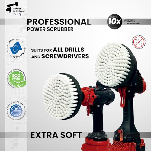 Premium Drill Brush Professional– 2in1 for Drills & Angle Grinders Extra-Soft 6in White | Scratch-Free Cleaning Brush for Carpet, Upholstery, Leather Seats, Glass, Furniture and Car Interior - color: White