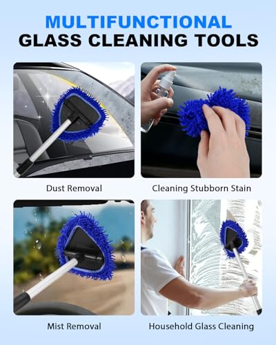 5 Pack Microfiber Pads, Upgraded High-Density Chenille Replacement Heads Cover for Windshield Cleaner Tools, Car Windshield Cleaner Pads, Fit for Window Reach Tool, Handle Not Included (Blue) - color: Chenille Triangle (Blue)