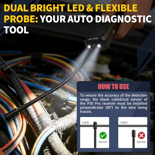 P30 Pro Circuit Tracer with Dual LED Lights, Automotive Electrical Open & Short Finder, Fault Probe Cable Tester, Diagnostic Tool for Vehicle Wiring Repair, Cable Toner for DC 6-42V - size: No Battery