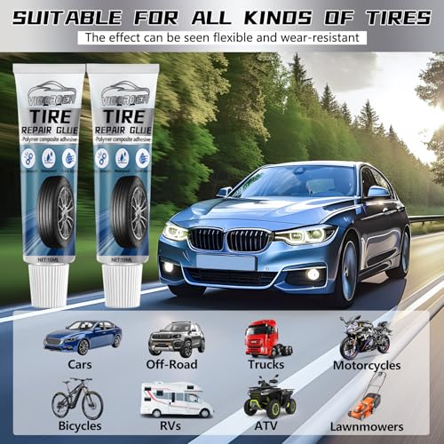 Tire Repair Glue, Rubber Cement for Sidewall Fixes, Suitable for Car, Motorcycle, Bike, Jeep, Off-Road, Truck, Tractor, 20ML, Black