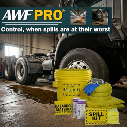 AWF PRO 20 Gallon Battery Acid Spill Kit, 59 Pieces | Includes DOT Approved 20 Gallon Drum, Sorbent Socks, Pads, & Pillows, & Accessories - size: Battery Acid Spill Kit