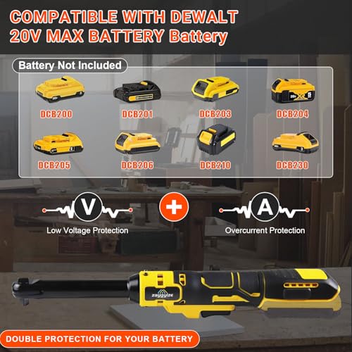 3/8" Extended Cordless Ratchet Wrench for Dewalt 20V Series Batteries | 600 RPM, 100 N.m Electric Power Ratchet Set with 8 Metric Sleeves,Built-in LED Light, Extended 6-inch Long Neck