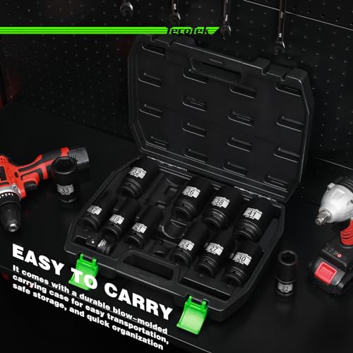 TecoTek 3/4" Drive Deep 6-Point Impact Socket Set, 13-Piece Jumbo Assortment, Cr-Mo, Metric (17mm to 41mm), 1/2" F to 3/4" M Impact Socket Adapter, for Large Vehicle and Apparatus Maintenance - size: 13-Piece (11/16" to 1-5/8")