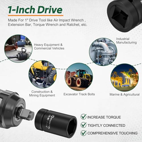 1-1/4” Impact Socket 1" Drive for Semi-Truck & Heavy Equipment | 6 Point Design, CR-MO, ANSI Certified, Heavy Duty Socket 1 Inch Drive for Mining & Construction, Farm Equipment Maintenance - size: 1-1/4'' (1 PCS)