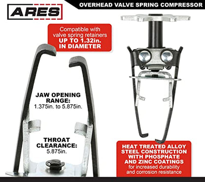 ARES 10113 Overhead Valve Spring Compressor - No Cylinder Head Removal | Spring-Loaded Jaws Keep Tool Level During Compression - size: Overhead Valve Spring Compressor