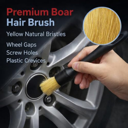 9PCS Pro Wheel Tire Cleaning Kit Replaceable Flat Scratch-Free Rim Brush | Dual-Bristle & Boar Hair,Dual-Material Pad Lint-Free Towel,Multi-Vehicle Pro Detailing Gift Kit - size: 9 PCS