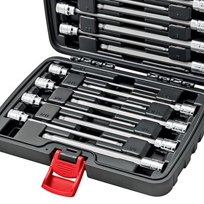 CARBYNE 18-Piece Extra Long Ball End Hex (Allen) Bit Socket Set, Metric and SAE, S2 Steel Bits, 3/8 in. Drive, 6.1 in. Overall Length, Zinc Phosphate Finish, Durable Storage Case - size: Ball-End
