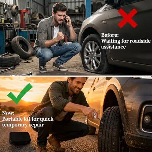 Tire Repair Kit, 60PCS Rubber Tire Repair Plugs, 3-in-1 Ratchet Tool | With Screwdriver, Needle Nose Pliers & EVA Storage Case, Tubeless Emergency Repair Kit for Car, Motorcycle, SUV & Truck