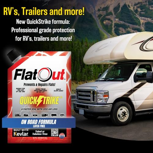 FlatOut QuickStrike Tire Sealant On Road Formula - Prevent Flat Tires, Seal Leaks, Contains Kevlar, 32-Ounce Bag - size: 32 Fl Oz