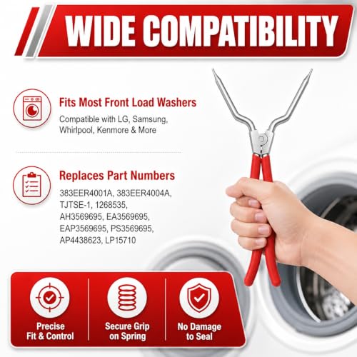 383EER4001A Washer Spring Expansion Tool Compatible with LG Samsung Kenmore | Front Load Door Boot Spring Clamp Tool, Replaces 1268535 PS3569695, Expands 2" to 5.83" for Washer Repairs - color: Red（2” to 5.83“)