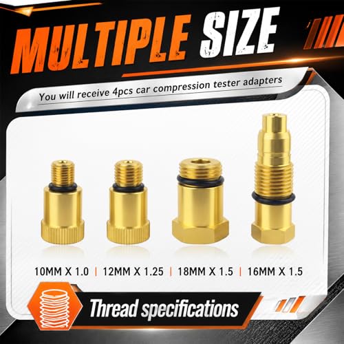 4PCS Automotive Compression Adapters,Anti-Rust Cylinder Compression Tester Adapter with O-Rings,Universal Spark Plug Testers Adaper for Gas Engine,Motorcycle,Snowmobiles