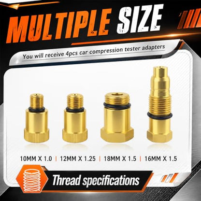 4PCS Automotive Compression Adapters,Anti-Rust Cylinder Compression Tester Adapter with O-Rings,Universal Spark Plug Testers Adaper for Gas Engine,Motorcycle,Snowmobiles