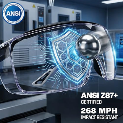 MORK&SUKY Safety Glasses Fit Over Prescription Eyeglasses, ANSI Z87 Certified,Anti-Fog Eye Protection for Men and Women. - color: Black/Gray