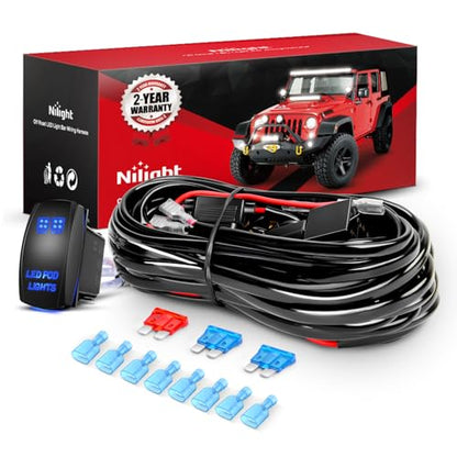 Nilight 16AWG LED POD Lights Wiring Harness Kit 12V On Off 5Pin Rocker Switch Laser Waterproof Toggle Power Relay Blade Fuse for Cars Jeep Boat ATV Trucks - 4 Leads Bule - style: LED Pod Lights Wiring-4 Leads