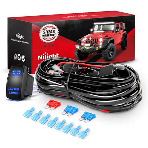 Nilight 16AWG LED POD Lights Wiring Harness Kit 12V On Off 5Pin Rocker Switch Laser Waterproof Toggle Power Relay Blade Fuse for Cars Jeep Boat ATV Trucks - 4 Leads Bule - style: LED Pod Lights Wiring-4 Leads