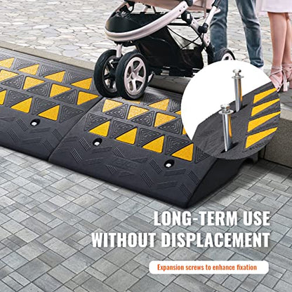 VEVOR Rubber Curb Ramp, 6" Rise Height 2 Pack, Heavy-Duty 33069 lbs/15 T Capacity Threshold Ramps, 19" L x 15" W Driveway Ramps with Stable Grid Structure for Cars, Wheelchairs, Bikes, Motorcycles - size: 6" H