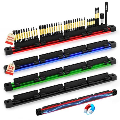 ELEAD 4-Piece Magnetic Slidable Drill Bit Holder, 160 Holes Bit Storage with Strong Magnetic Rail, Screwdriver Drill Bit Organizer for Your Specialty(Bits Not Included) - style: 4 Drill Bit Holder with Magnetic Rail