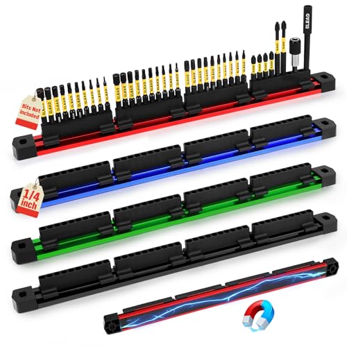 ELEAD 4-Piece Magnetic Slidable Drill Bit Holder, 160 Holes Bit Storage with Strong Magnetic Rail, Screwdriver Drill Bit Organizer for Your Specialty(Bits Not Included) - style: 4 Drill Bit Holder with Magnetic Rail