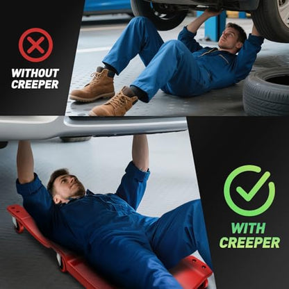 DNA MOTORING 36" L X 17" W x 4.25" H Vehicle Repair Low Profile Automotive Creeper w/Padded Headrest, Red, TOOLS-00201 - color: Red Wheel 36 Inches, size: 36 Inches