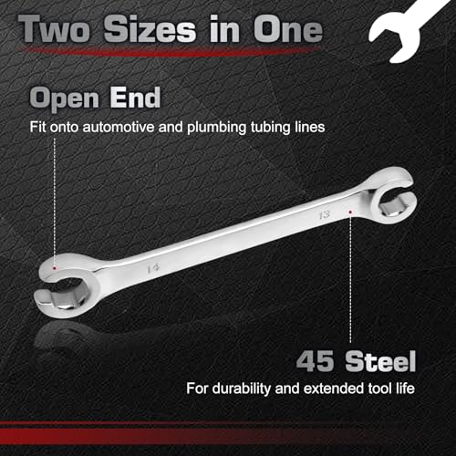 Flare Nut Wrench 13mm x 14mm Double Open End 45 Steel Metric Brake Line Wrenches 15-Degree Offset Design for Removing and Onstalling Nuts in Automotive, Plumbing, and Industrial Applications - size: 13*14mm