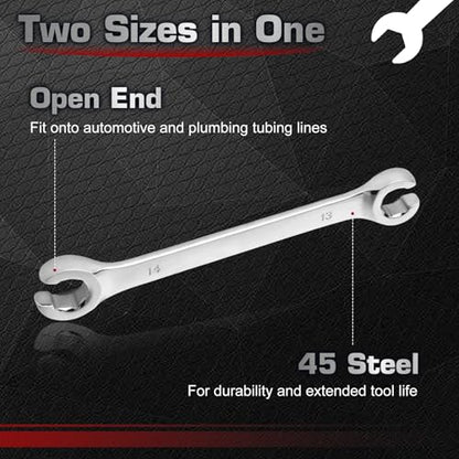 Flare Nut Wrench 13mm x 14mm Double Open End 45 Steel Metric Brake Line Wrenches 15-Degree Offset Design for Removing and Onstalling Nuts in Automotive, Plumbing, and Industrial Applications - size: 13*14mm