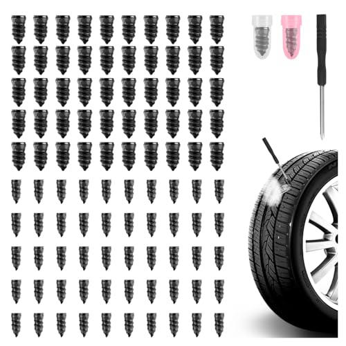 100PCS Tire Plug Kit,Self-Service Flat Tire Repair Kit Including Screwdriver,Upgraded Thickened Adhesive-Covered Tires Repair Screws for Sudden Flat Tyres Emergencies (100PCS) - color: 100PCS