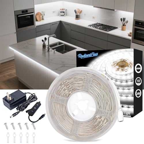 Under Cabinet Lighting Kit Small Led Strip Lights 10 ft White, Dimmable Flexible LED Lights Strip, 180 Leds, Super Bright LED Tape Rope Lights for for Kitchen Cabinets, Shelf, Desk, Counter - color: Daylight White, size: 10FT