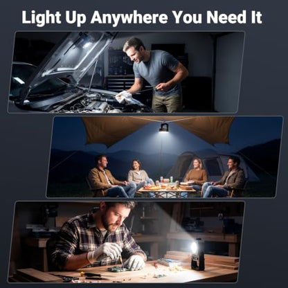 Magnetic Rechargeable Work Light, 5200mAh Mechanic Light Run 5-50H | 2000LM LED mechanic light with power display, 5-50h runtime, stepless dimming 360° rotate flashlight for car repair, camping