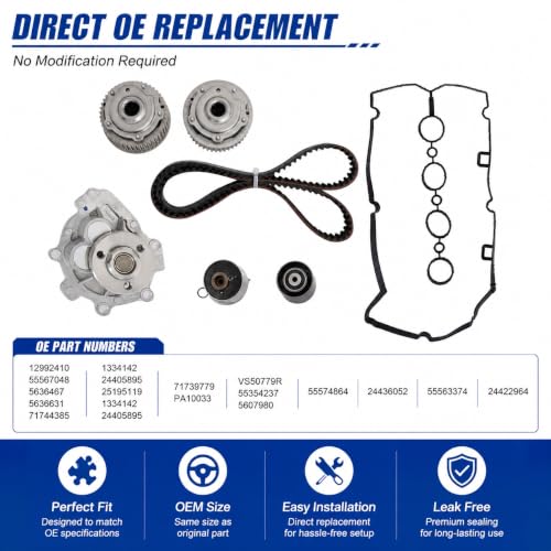 1.8L Timing Belt Kit Water Pump VVT Sprockets Fit For Chevy Cruze 2011-16 | Fit For Chevy Cruze/ Limited Sonic Aveo Aveo5 Pontiac G3 Saturn Astra 2008-2018 Timing Belt Kit 55567048 24422964 25195119 - size: Timing belt Water pump gasket set GM 1.8L