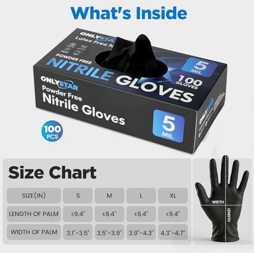 Cooking Gloves, 5 Mil 100Pcs Nitrile Gloves Medium - Food Grade, Powder Free, Textured, Touchscreen, Black Gloves Disposable Latex Free for Food Prep/Handling, Hair Dye, Cleaning - color: Black(100 Pcs), size: Medium