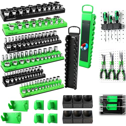 20-Piece Magnetic Tool Organizer Set, 1/4", 3/8", 1/2" SAE & Metric Socket Organizers, 2 Large Wrench Holders, 24-Slot Wrench Rails, Plier and Screwdriver Wall Mount Storage - style: 20PCS Multi-Function Set