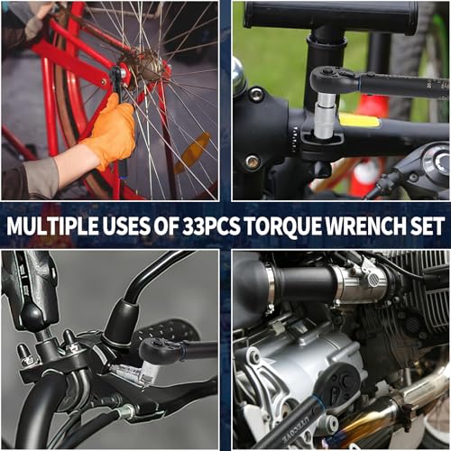 1/4-Inch Drive Click Torque Wrench Set, 33Pcs Bike Torque Wrench Set (20-240IN.LB/2.3-27.1Nm),Inch Pound Click Torque Wrench with Bit Sockets, 3/8 Adapter, Bicycle Tool Kit - size: 1/4'' DR., style: 20-240IN.LB 33pcs(Blue)